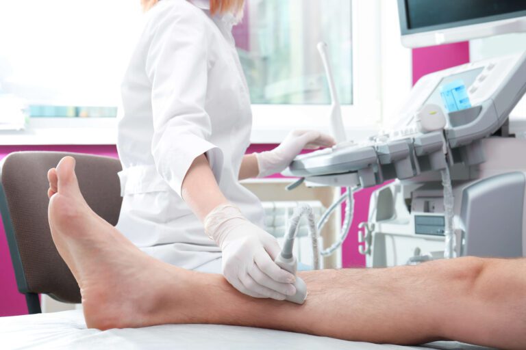 Ultrasound Imaging of the leg with a radiology technician at Touchstone