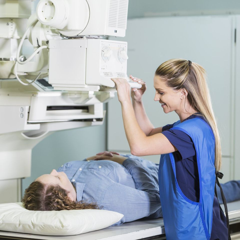 digital xray service technician and patient