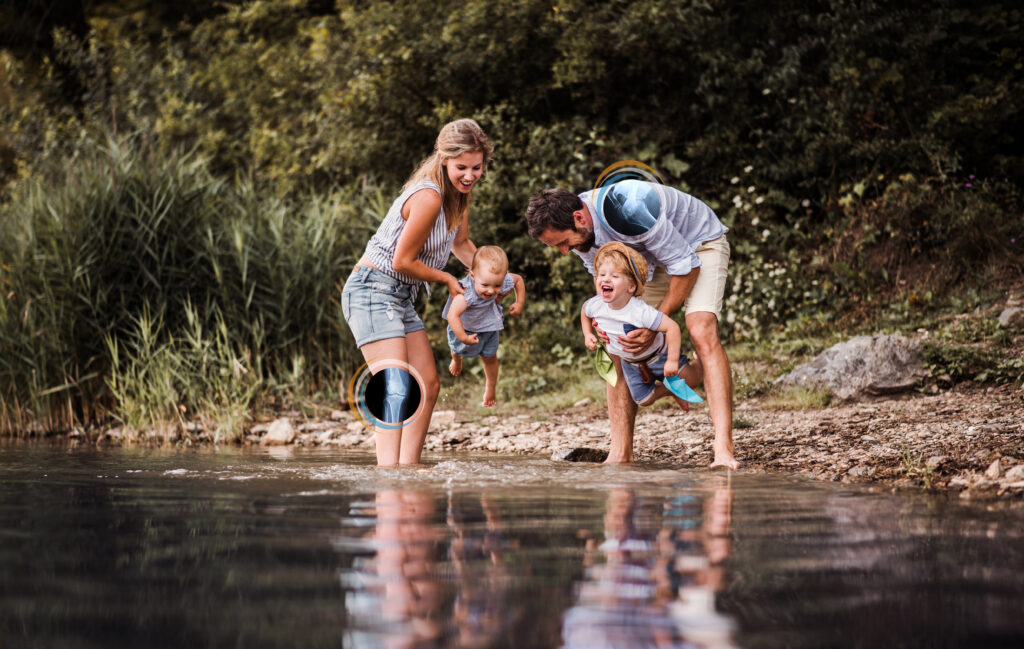 Family playing at a lake. Mother has knee pain and father has shoulder pain. They need MRI.